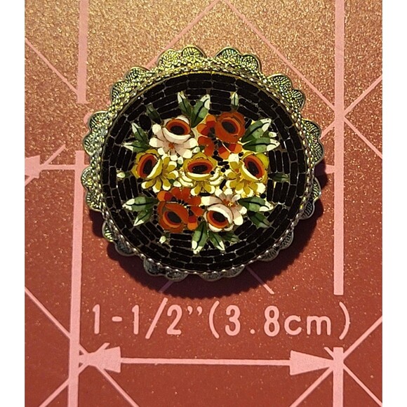 Unique Antique Vintage MICRO MOSAIC Brooch Pin Italian Hand Crafted Silver - Picture 2 of 12